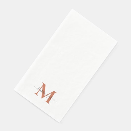 Sleek and Simple Terracotta Monogram Swash Serviette (Ecke)