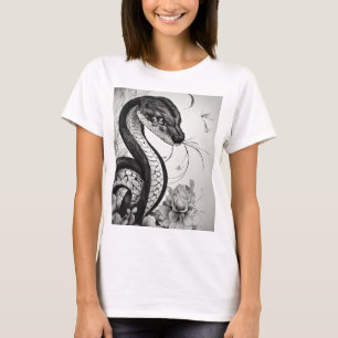 Sleek and Stylish Black and White Snake Tattoo" T-Shirt