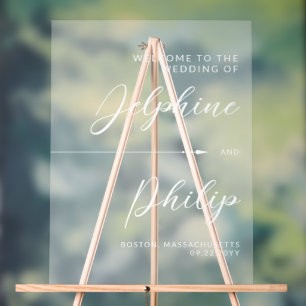 Sleek Arrow & White Script Wedding Willkommen Acrylschild