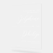 Sleek Arrow & White Script Wedding Willkommen Acrylschild (Winkel)