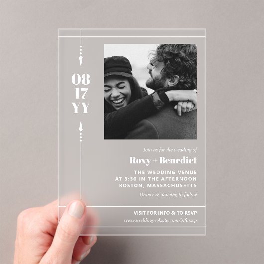 Sleek Arrows Bold Date Foto Informelle Hochzeit Acryleinladungen (Insitu (Handheld))