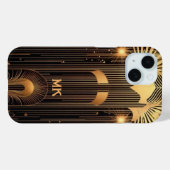 Sleek Art Deco Gold Rain Black Monogram or Name Case-Mate iPhone Hülle (Rückseite (Horizontal))