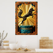 Sleek Art Deco Panther Silhouette Black Gold Poster (Küche)