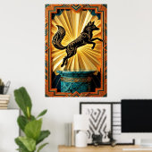 Sleek Art Deco Panther Silhouette Black Gold Poster (Heimbüro)