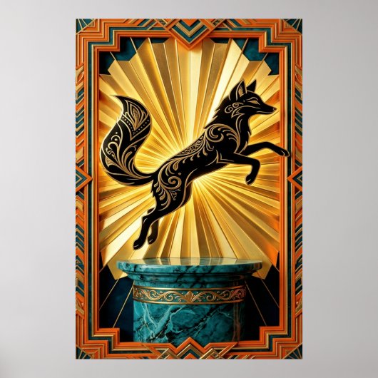 Sleek Art Deco Panther Silhouette Black Gold Poster (Vorne)