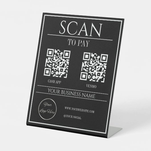 Sleek Black 2 QR Code Business Scan zu zahlen Sockelschild (Vorderseite)