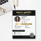 Sleek Black and Gold Notary QR Code Foto Flyer