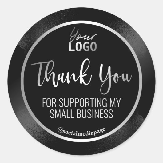 Sleek Black and Silver Danke Logo Runder Aufkleber (Vorderseite)