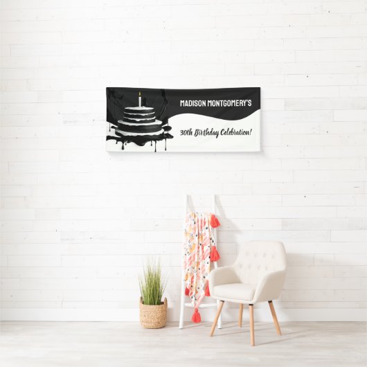 Sleek Black and White Theme Cake Birthday Party Banner (Insitu)