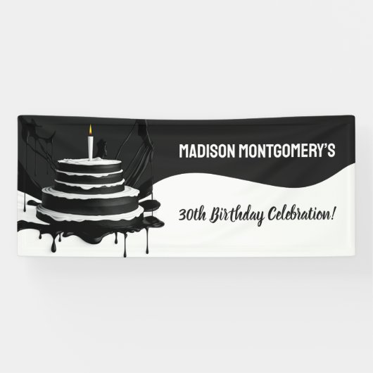 Sleek Black and White Theme Cake Birthday Party Banner (Horizontal)