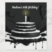 Sleek Black and White Theme Cake Birthday Party Weinetikett (Einzelnes Label)