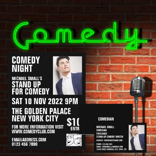 Sleek Black, Comedian, Comedy Club Werbung Flyer