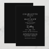 Sleek Black Contemporary No Parters Wedding Einladung (Vorne/Hinten)
