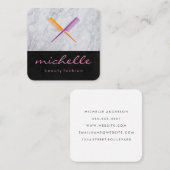 Sleek Black Crossed Comb and Marmor Quadratische Visitenkarte (Vorne/Hinten)