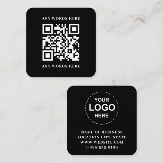 Sleek Black Custom QR Code mit Logo Quadratische Visitenkarte (Vorne/Hinten)