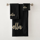 Sleek Black Design mit Gold-Script Badhandtuch Set (Insitu)