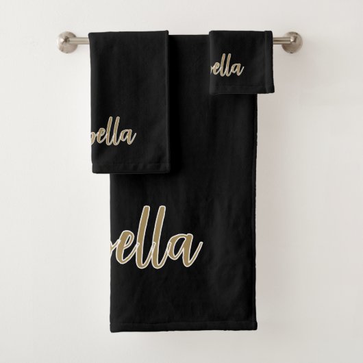 Sleek Black Design mit Gold-Script Badhandtuch Set (Insitu)