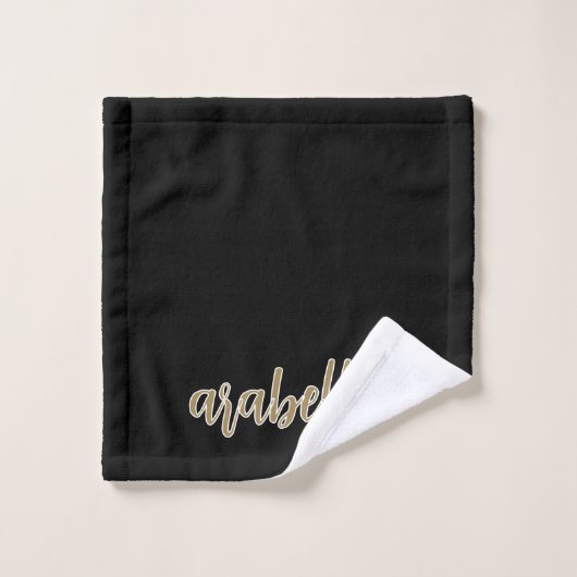 Sleek Black Design mit Gold-Script Badhandtuch Set (Waschlappen)