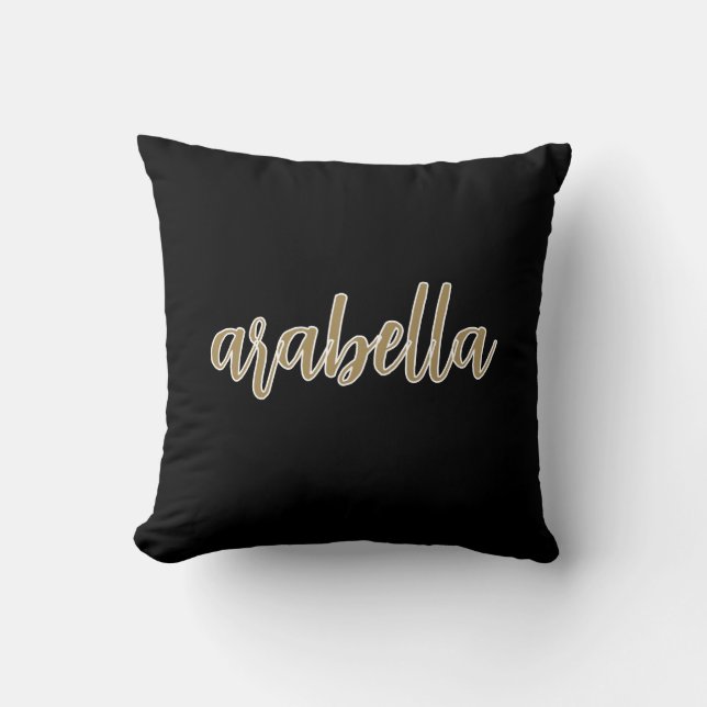 Sleek Black Design mit Gold-Script Kissen (Vorderseite)