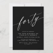 Sleek Black | Formal Script Moody 40th Birthday Einladung (Vorderseite)