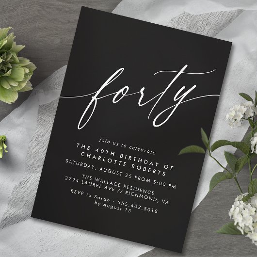 Sleek Black | Formelles Skript Moody 40. Geburtsta Einladung