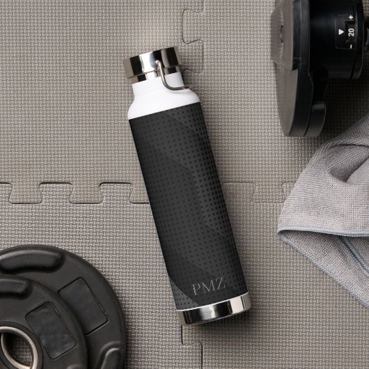 Sleek Black Geometric Initials Sports  Trinkflasche (Fitnessstudio (gedreht))