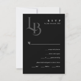 Sleek Black Geometric Wedding RSVP Card