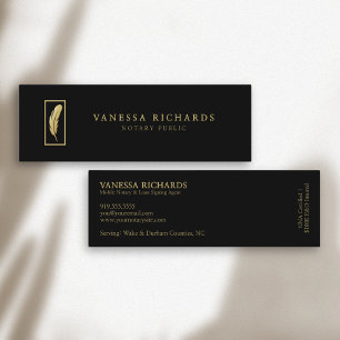 Sleek Black & Gold Feather Foto QR Code Notar Mini Visitenkarte