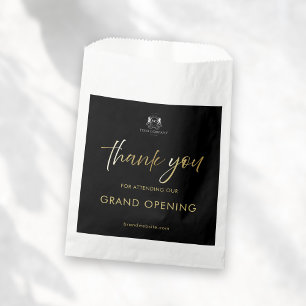 Sleek Black & Gold Script Dankeschön Logo-Veransta Geschenktütchen