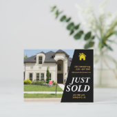 Sleek black Just Sold fett text real Anwesen Anzei Postkarte (Stehend Vorderseite)