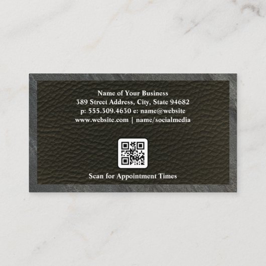 Sleek Black Leather | Schiefer Trim | QR-Code Terminkarte (Rückseite)