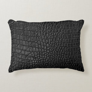 Sleek Black: Leather Texture Elegance Dekokissen