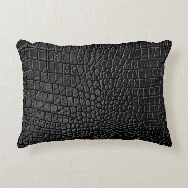 Sleek Black: Leather Texture Elegance Dekokissen (Vorderseite)