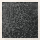Sleek Black: Leather Texture Elegance Glasuntersetzer (Vorderseite)