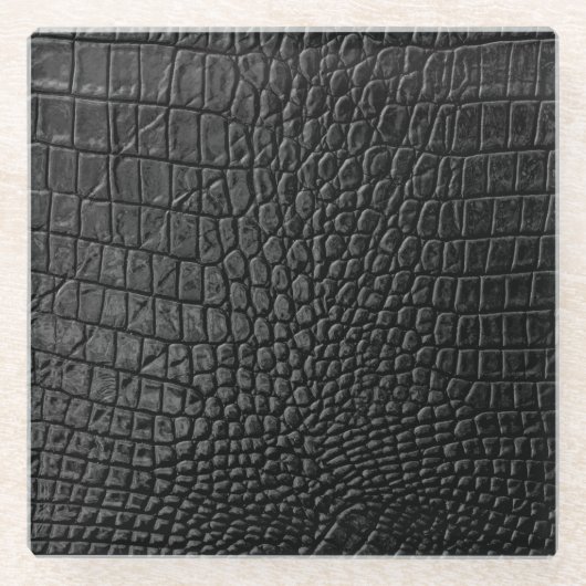 Sleek Black: Leather Texture Elegance Glasuntersetzer (Vorderseite)