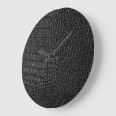 Sleek Black: Leather Texture Elegance Große Wanduhr (Winkel)