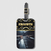 Sleek Black Lighter mit detaillierter Piano Kunst Gepäckanhänger (Vorderseite Vertikal)