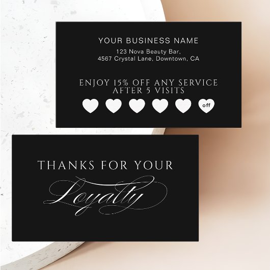 Sleek Black Modern Hearts Customer Loyalty Cards Treuekarte