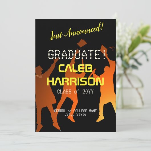 Sleek Black Modern Tech Abschluss Ankündigung (Stehend Vorderseite)