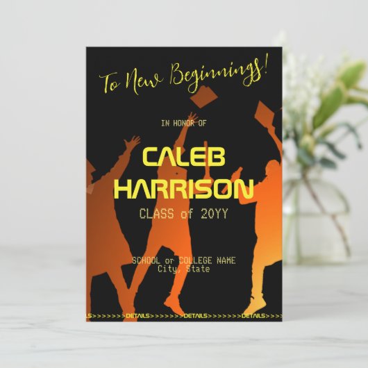 Sleek Black Modern Tech Abschluss Einladung (Stehend Vorderseite)