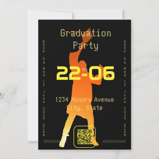 Sleek Black Modern Tech Abschluss Einladung (Rückseite)
