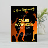 Sleek Black Modern Tech Abschluss Folieneinladung (Stehend vorne)