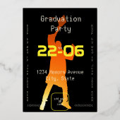 Sleek Black Modern Tech Abschluss Folieneinladung (Rückseite)