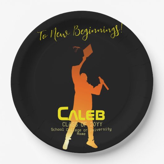 Sleek Black Modern Tech Abschluss Pappteller (Vorderseite)