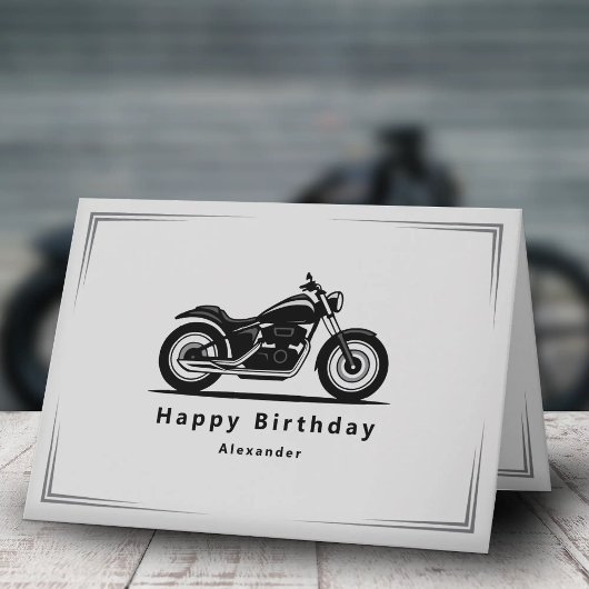 Sleek Black Motorcycle Silhouette Birthday Card Karte