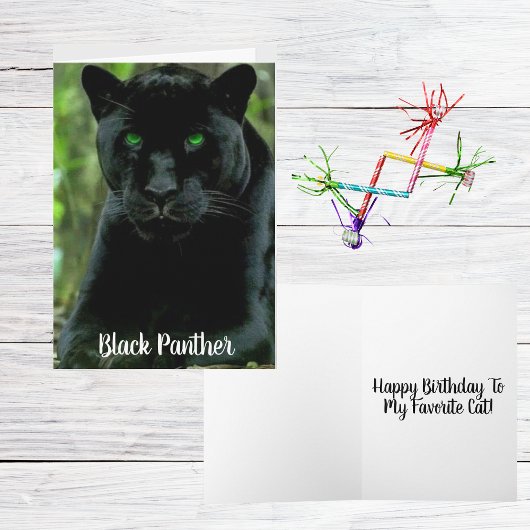 Sleek Black Panther Cat mit grünen Augen Karte