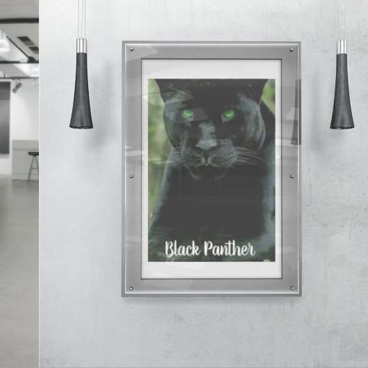 Sleek Black Panther Cat mit grünen Augen Poster