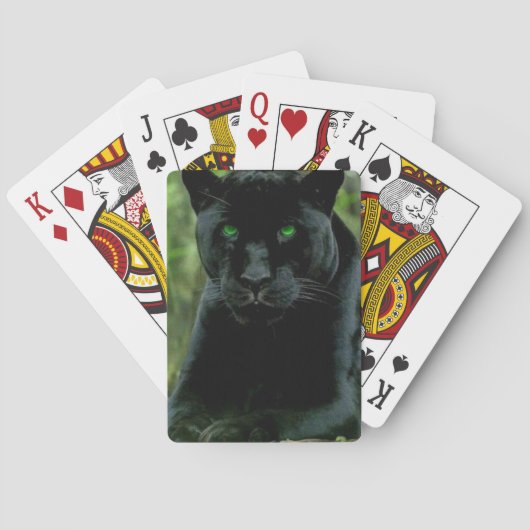 Sleek Black Panther Cat mit grünen Augen Spielkarten (Rückseite)