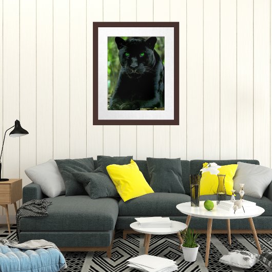 Sleek Black Panther Chat mit Green Eyes Poster