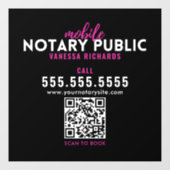 Sleek Black Pink Mobile Notar QR Code Business Fensteraufkleber (Blatt)